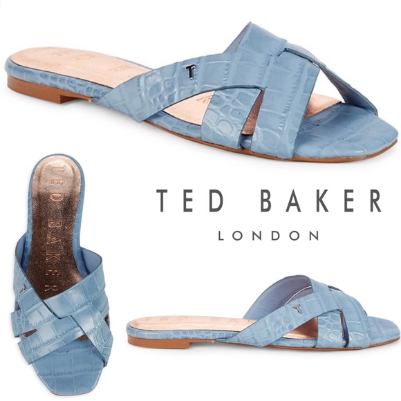 TED BAKER Zelania Blue Embossed Croc Effect Flat Heel Pump Sandal Mules - Picture 1 of 14